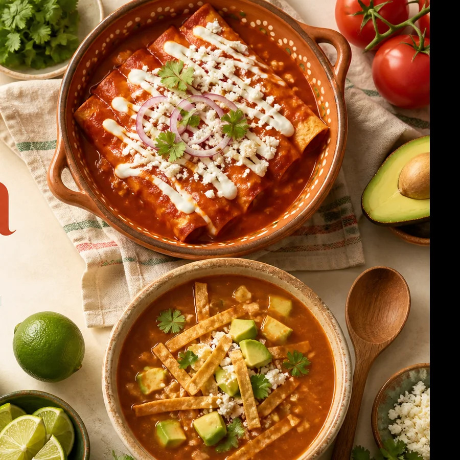 Mesa con ingredientes frescos y platillos caseros