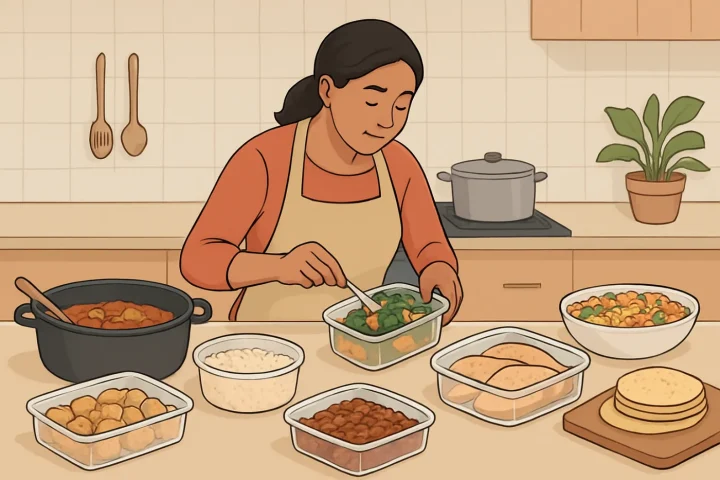 Batch cooking rápido para la semana: ilustración práctica de la guía