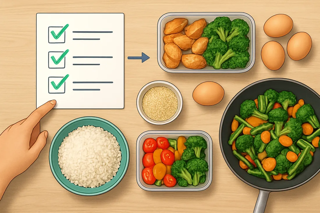 Batch cooking en 1 hora para una persona: lista práctica de comprobación antes de actuar
