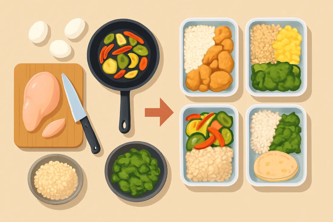 Batch cooking en 1 hora para una persona: esquema de los elementos clave