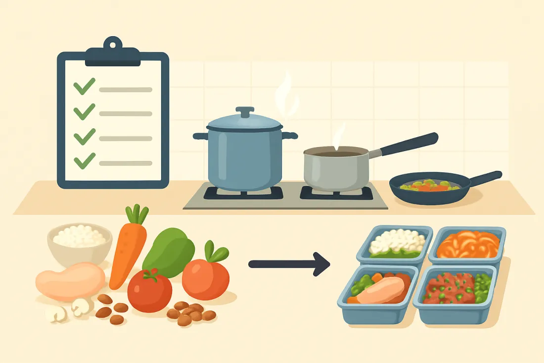 Batch cooking económico para principiantes paso a paso: esquema de los elementos clave