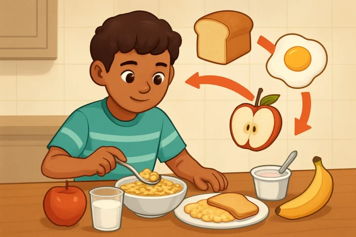Desayunos rápidos y completos para niños: ilustración práctica de la guía