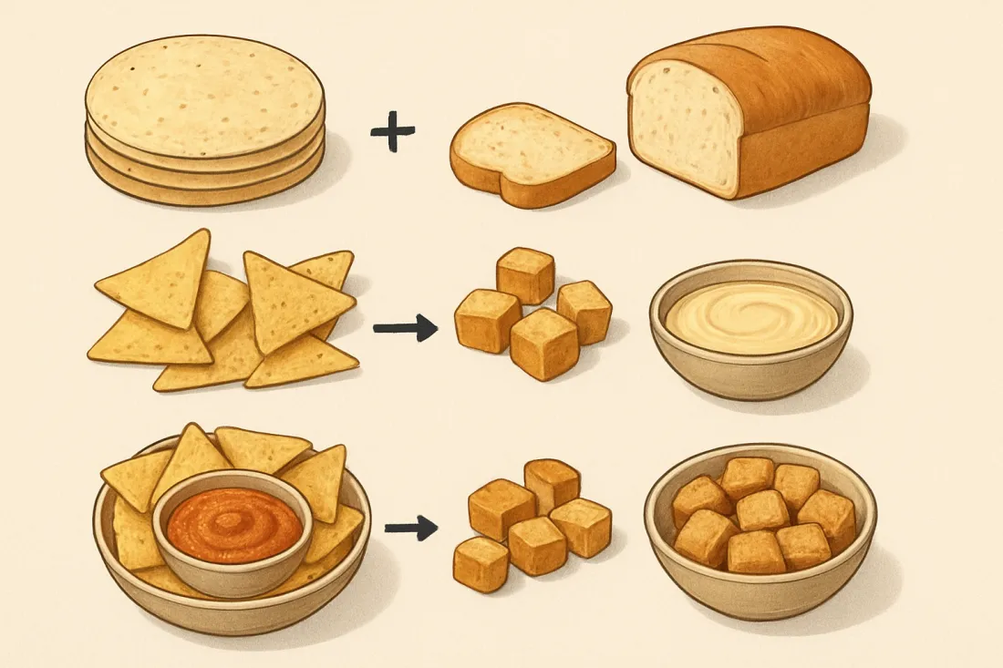 Botanas con tortillas y pan sobrante: esquema de los elementos clave