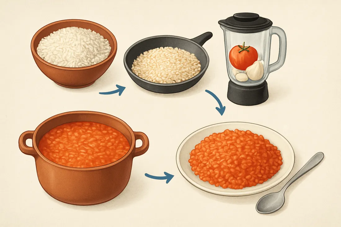 Receta de arroz rojo mexicano fácil: esquema de los elementos clave