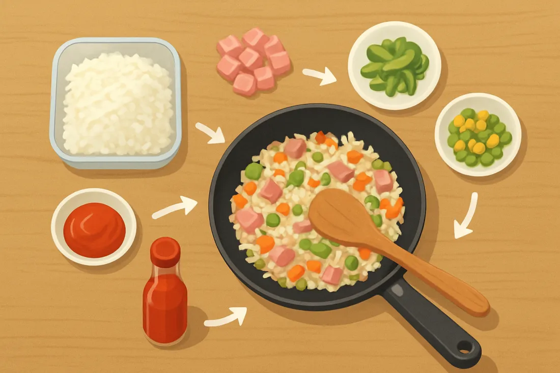 Recetas de arroz con lo que hay en el refri: esquema de los elementos clave