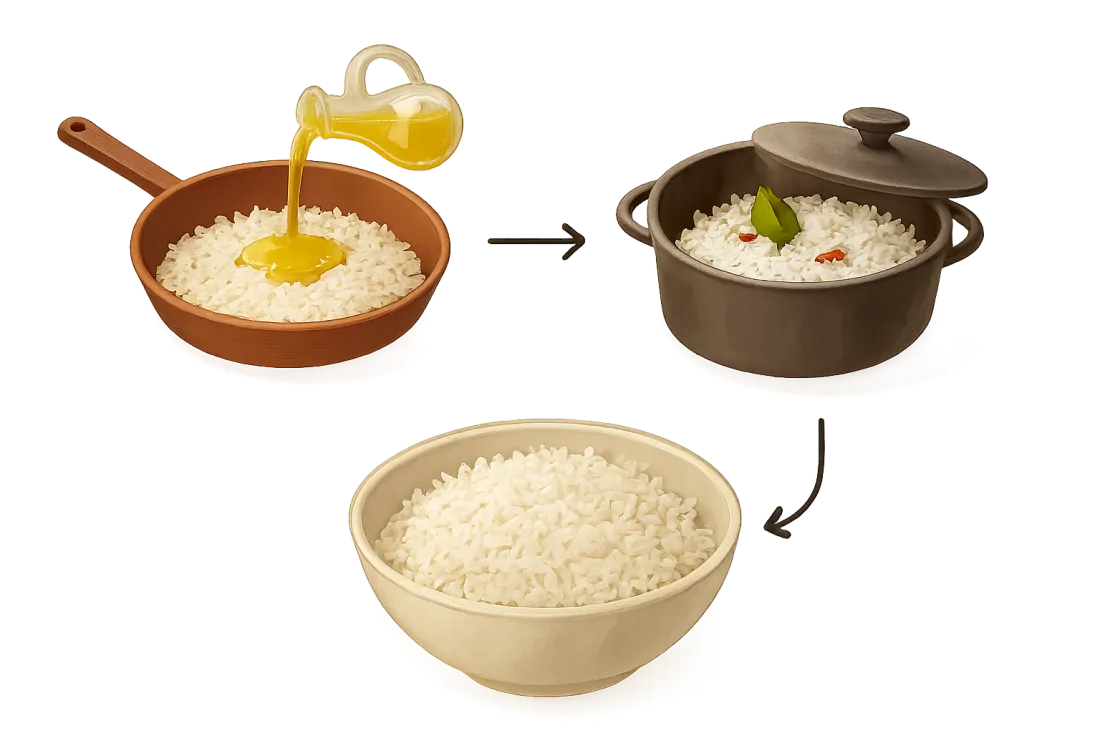 Arroz blanco mexicano para acompañar: esquema de los elementos clave