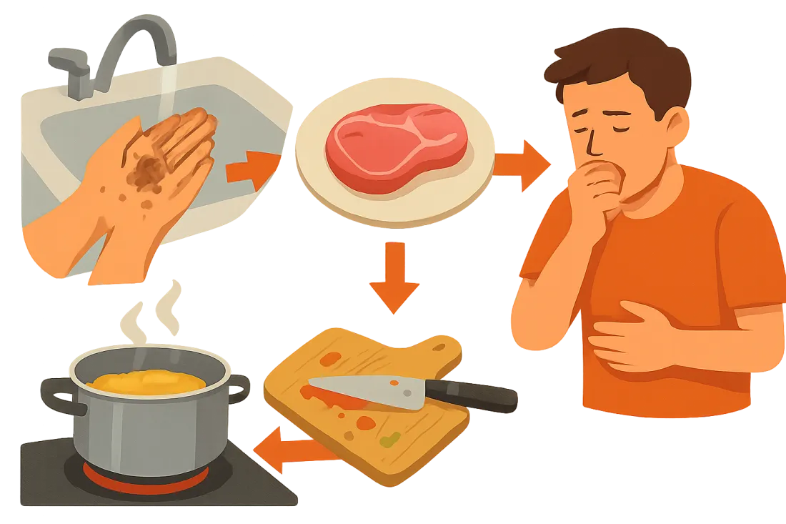 Errores de higiene en la cocina que causan intoxicaciones: esquema de los elementos clave