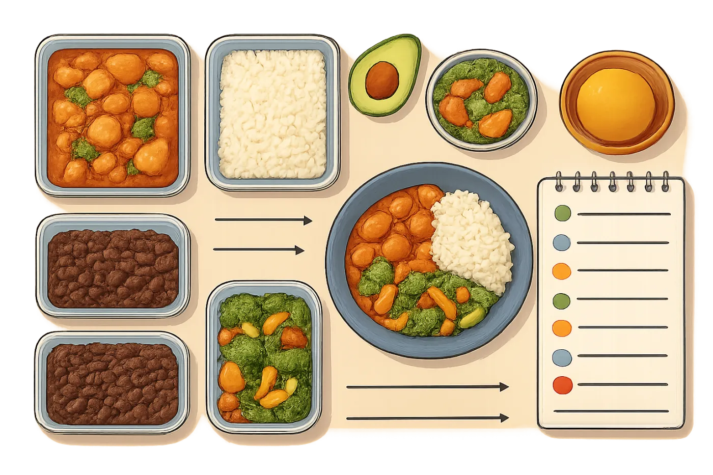 Plan semanal de batch cooking para una persona: ilustración práctica de la guía