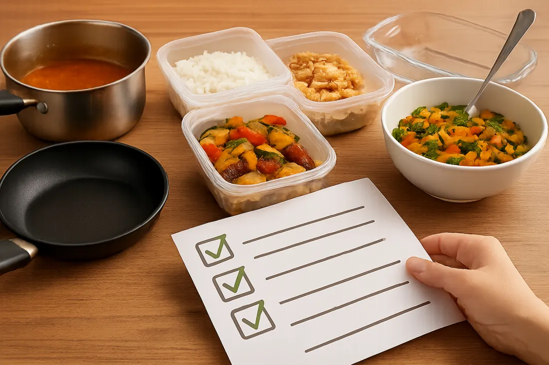 Batch cooking fácil para una persona principiante: lista práctica de comprobación antes de actuar