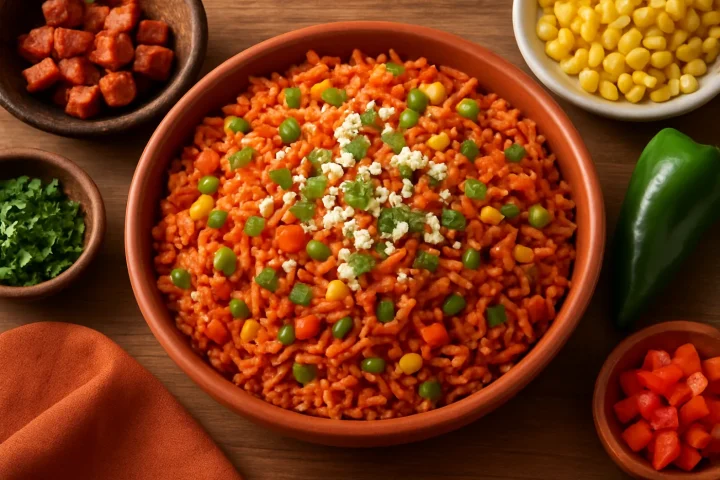 Arroz rojo para fiesta mexicana: ilustración práctica de la guía
