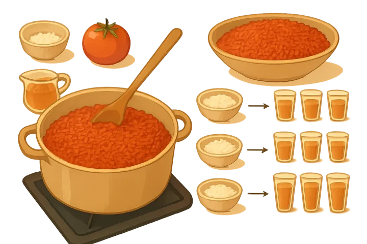 Proporciones para hacer arroz rojo para varias personas: ilustración práctica de la guía
