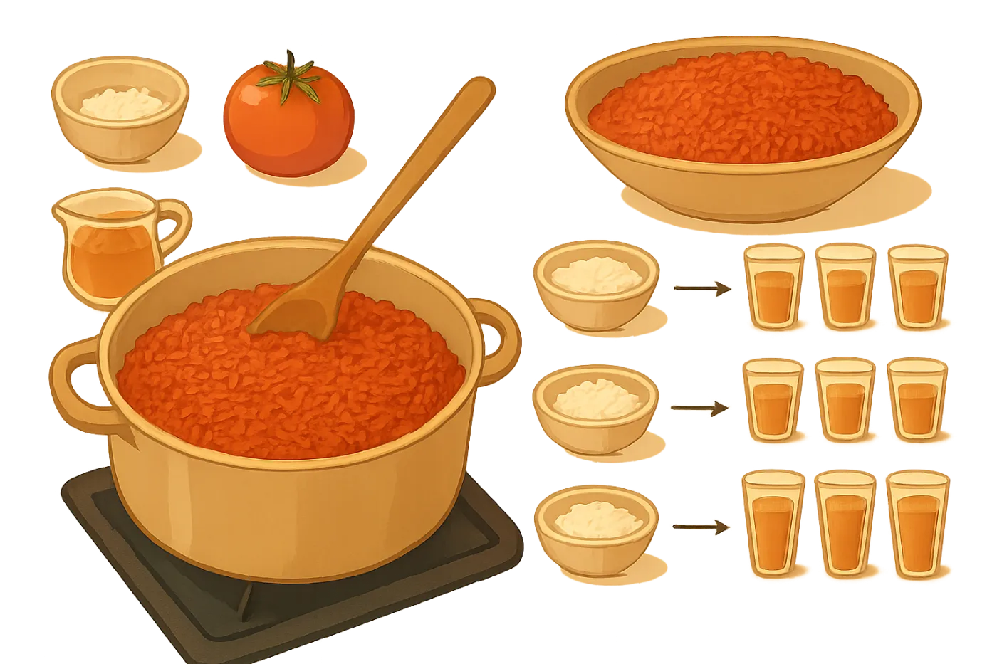 Proporciones para hacer arroz rojo para varias personas: ilustración práctica de la guía